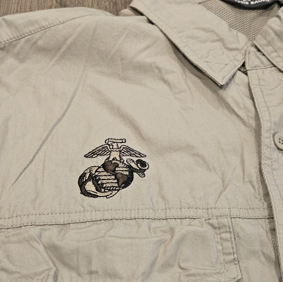 Eddie Bauer Men XL Beige Eagle Embroidered Cotton Mesh Button Short Sleeve Shirt - Picture 3 of 8